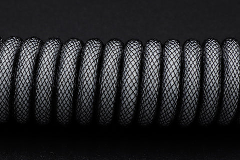 Closeup of White on Black YC8 Custom Coiled Cable
