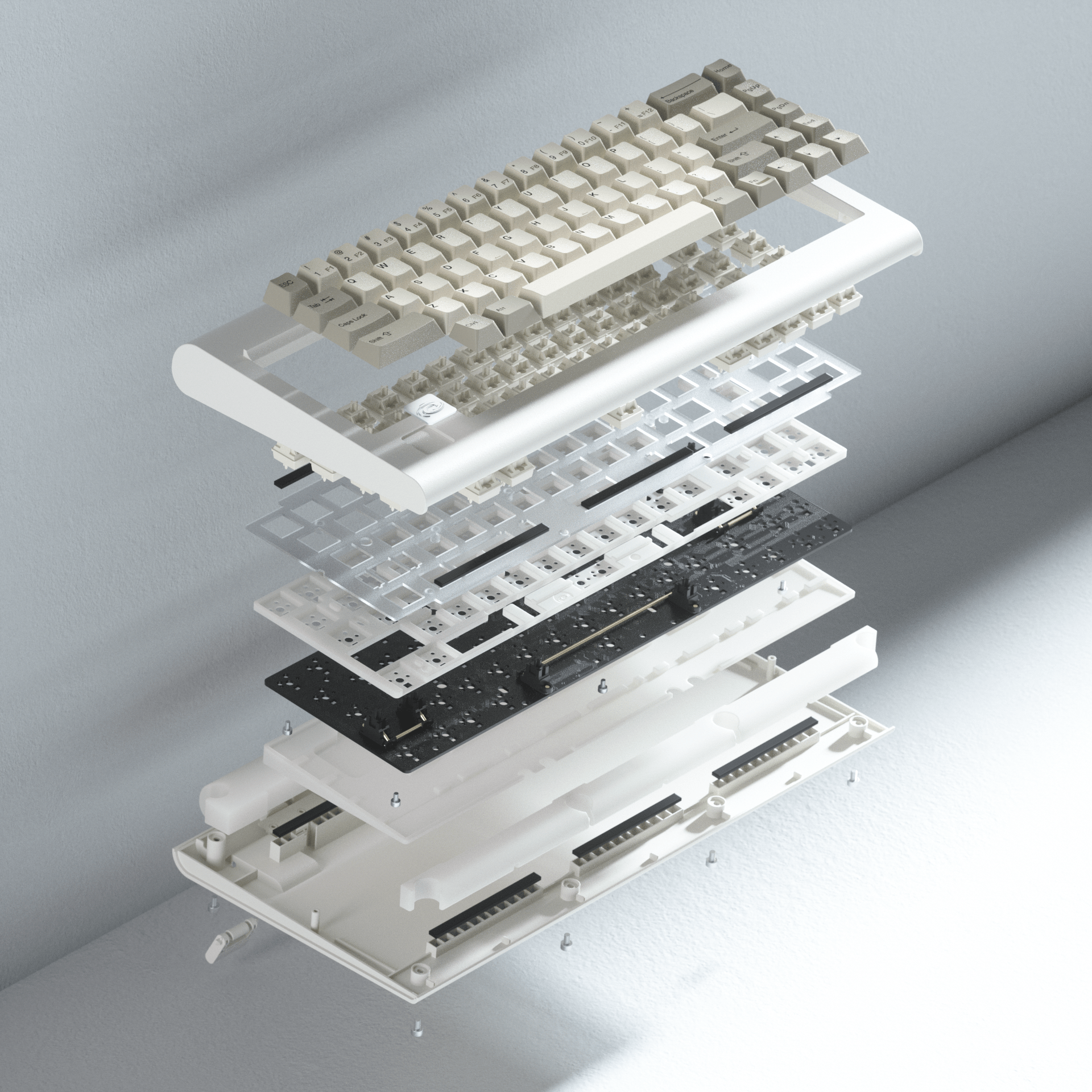 Exploded view of Vortex PC66 66-key Keyboard