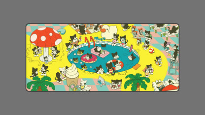 Maine Coon - A Relaxing Day By The Pool Deskmat