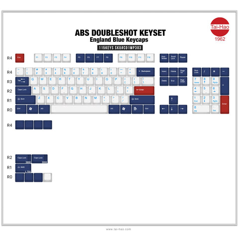 Full image of Tai-Hao England Blue ABS Doubleshot Keycap Set