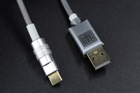 Closeup of White on Black YC8 Custom Coiled Cable