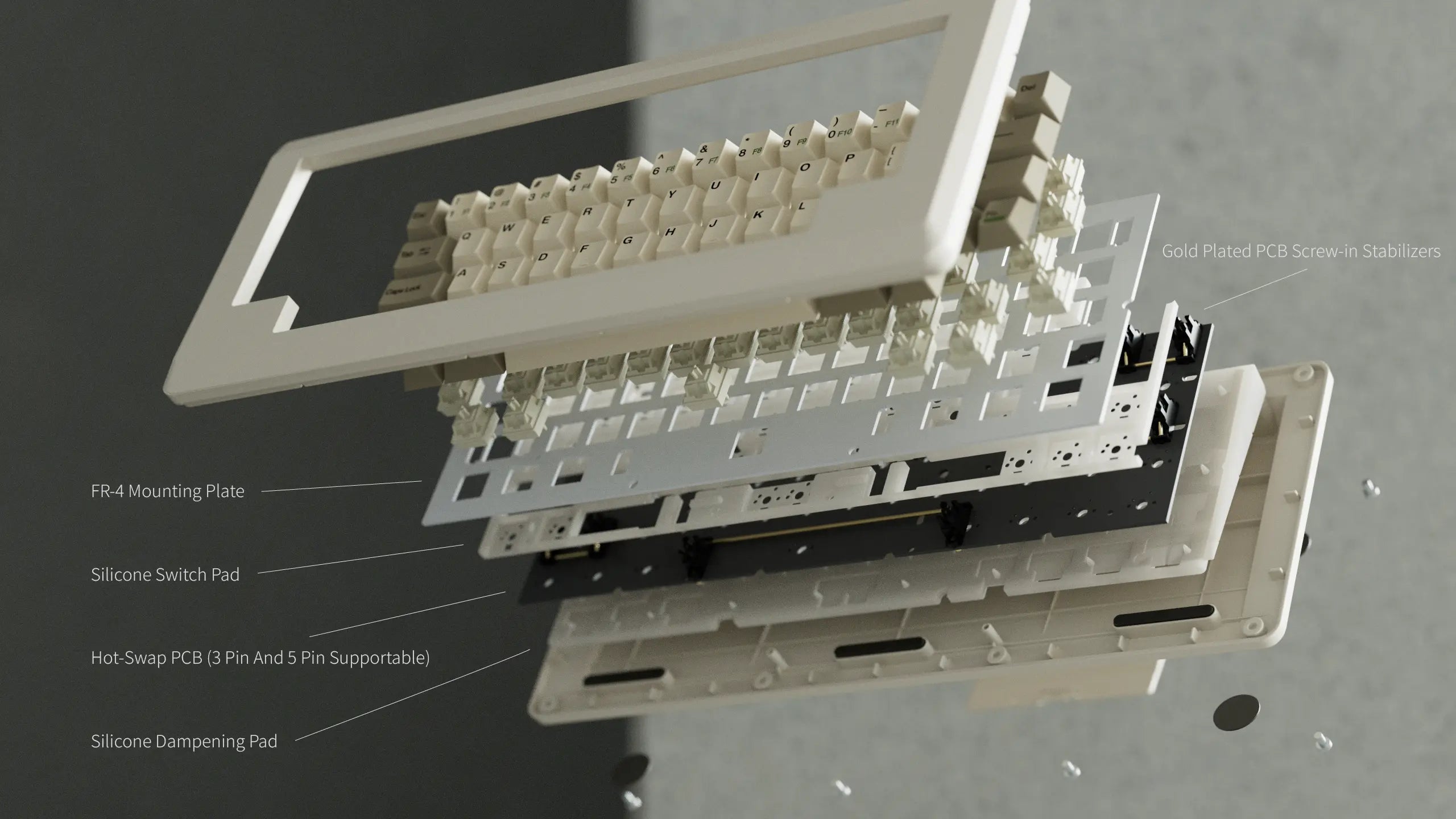 Exploded view of the Vortex Keyboard M0110