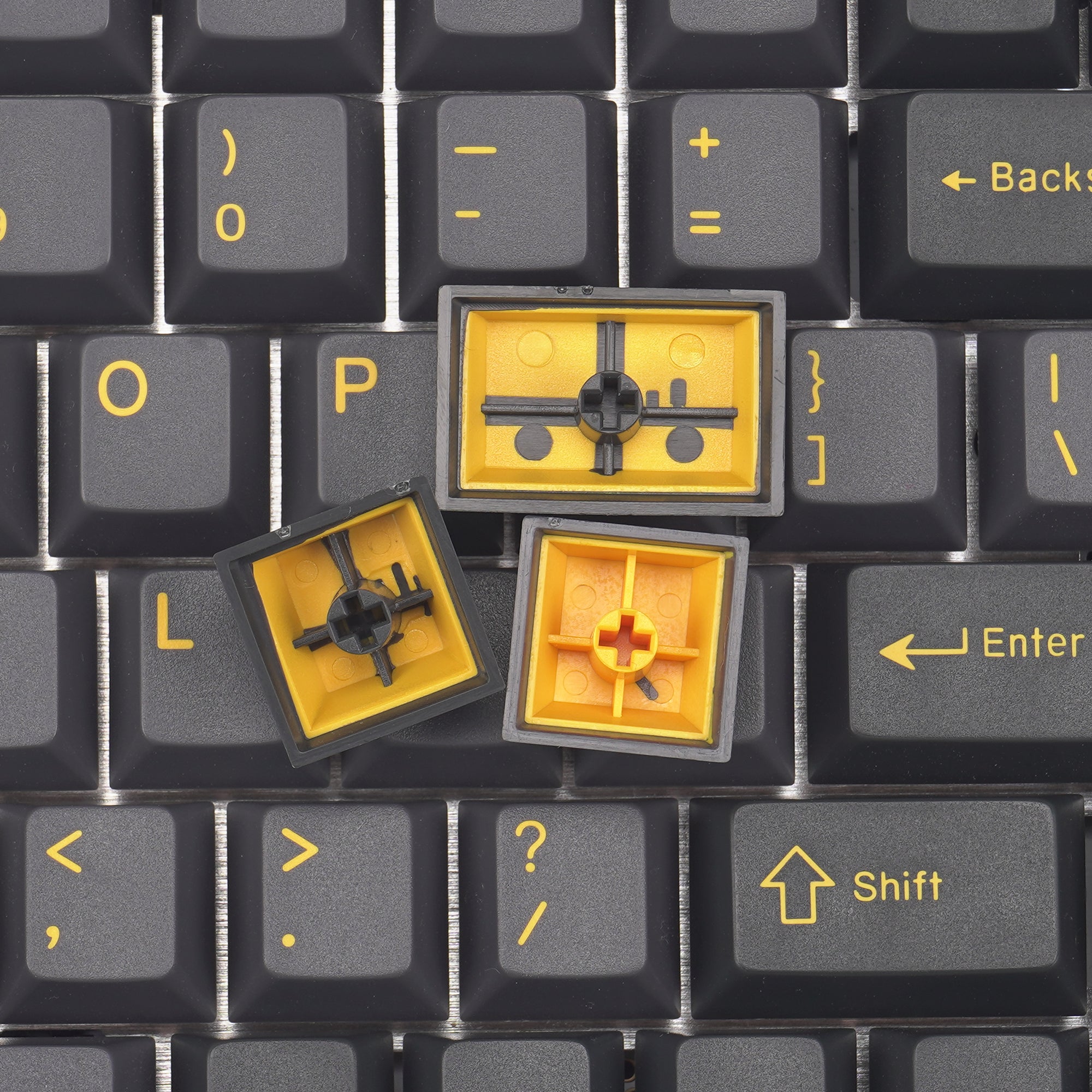 Closeup of ENJOYPBT (ePBT) Black Gold ABS Doubleshot Keycap Set