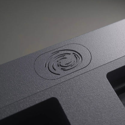 Close up of Vortex badge on Model M SSK Kit Keyboard